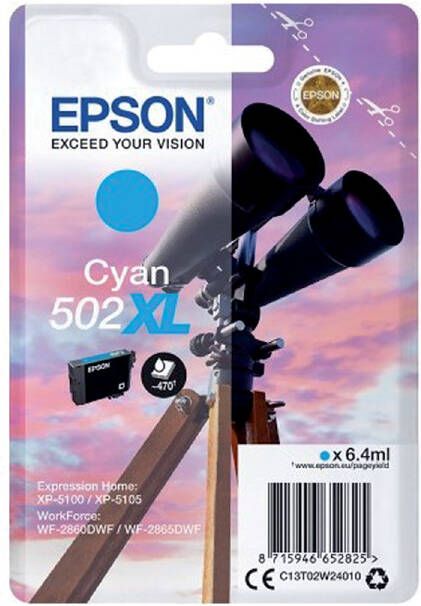 Epson inktcartridge 502XL 470 pagina&apos;s OEM C13T02W24010 cyaan