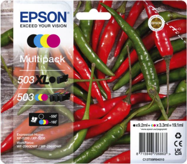 Epson Inktcartridge 503XL 503 T09R94 zwart + 3 kleuren