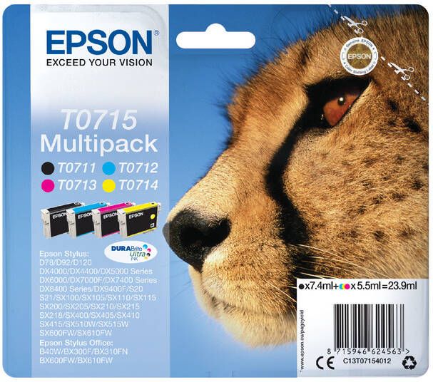 Epson inktcartridge T0715 250-415 pagina&apos;s OEM C13T07154012 4 kleuren