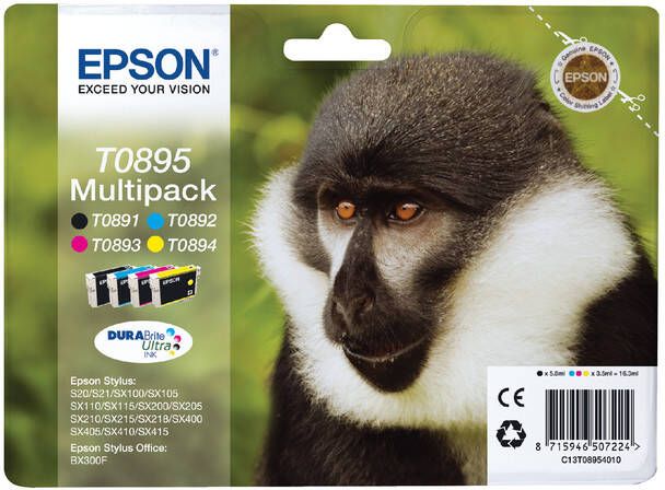 Epson inktcartridge T0895 135 225 pagina&apos s OEM C13T08954010 4 kleuren