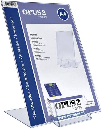 Europel Kaarthouder OPUS 2 L-standaard A4 staand acryl met visitekaartbakje