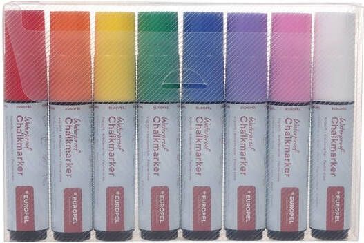 Europel Krijtstift watervast 15mm assorti etui 8 stuks