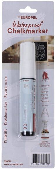 Europel Krijtstift watervast 15mm wit blister 1 stuk