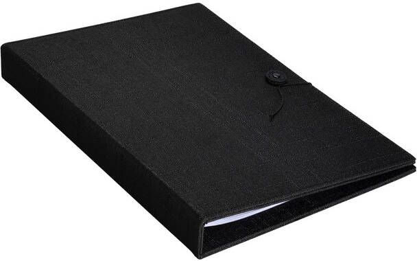 Europel Menumap uit hoogwaardig linnen incl. 6 transparente tassen (12 paginaâs) in een elegant warm design. Met knoop en draad sluitin