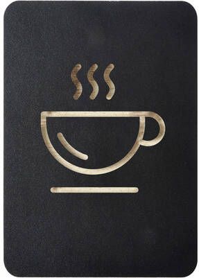 Europel Stijlvol zelfklevend "Koffie" pictogrambord voor kantoor en horeca. Enkelzijdig gefreesd met een zwarte oppervlak. Uitgefreesd u