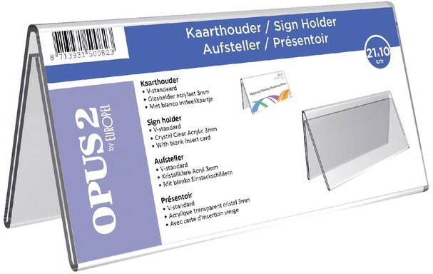 Europel Tafelnaambord OPUS 2 V-standaard 210x100mm acryl