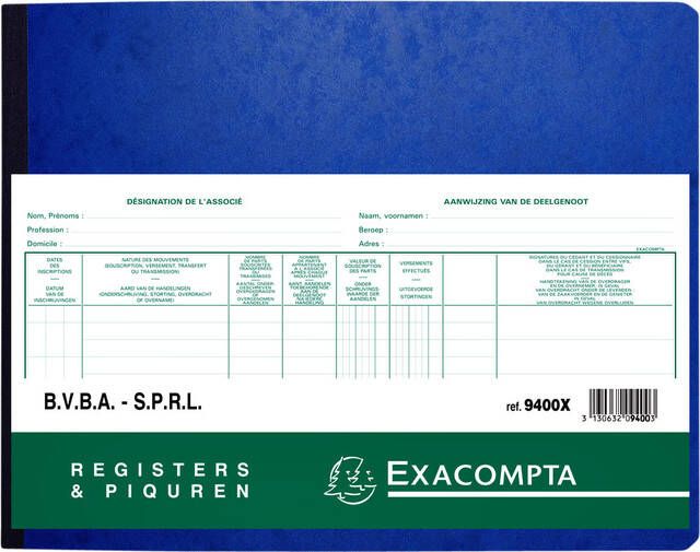 Exacompta Register Piqure aandeelhouder BVBA SPRL 320x250mm 80vel groen