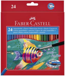 Faber Castell Kleurpotloden Faber-Castell aquarel 24 stuks assorti incl penseel