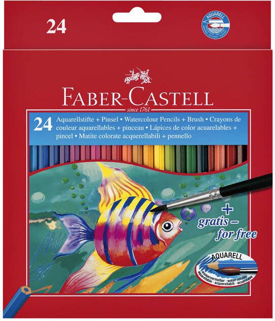 Faber Castell Kleurpotloden Faber-Castell aquarel incl penseel setÃƒ 24 stuks assorti