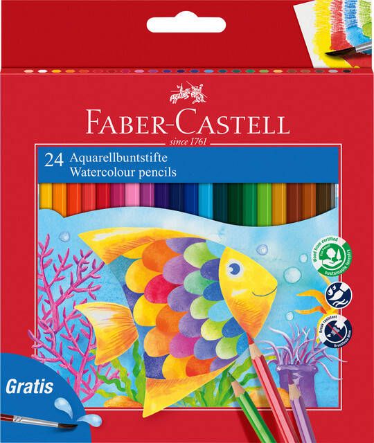 Faber Castell Kleurpotloden Faber-Castell aquarel incl penseel setÃƒ 24 stuks assorti