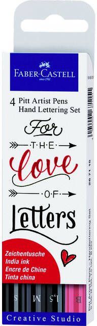 Faber Castell tekenstift Faber-Castell Pitt Artist Pen handlettering 4-delig etui zwart - Foto 1