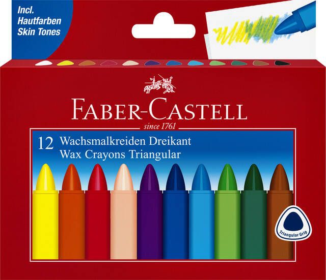 Faber Castell Waskrijt Faber-Castell driehoekig setà 12 stuks assorti