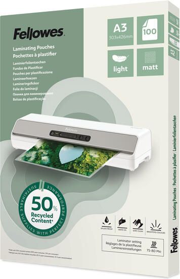 Fellowes Lamineerhoes A3 2x75micron recycled mat 100stuks
