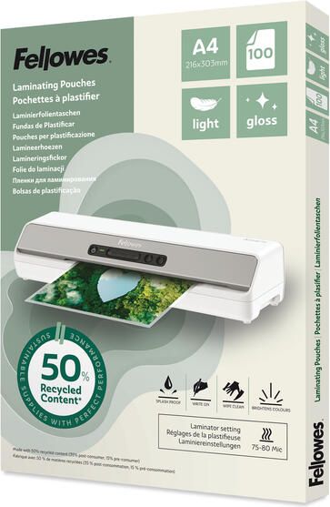Fellowes Lamineerhoes A4 light 50% gerecycled glans 100stuks