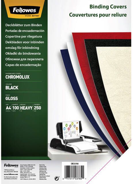 Fellowes Voorblad A4 Chromolux 250gr zwart 100stuks
