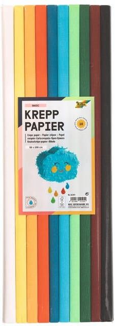 Folia crêpepapier 10 rollen ft 200 x 50 cm geassorteerde kleuren basic