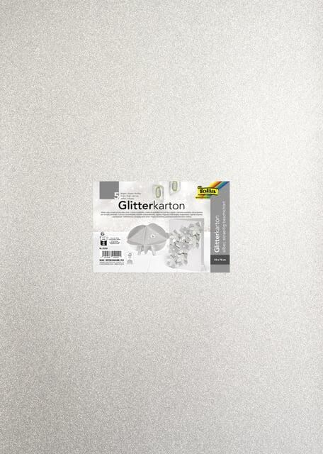 Folia Paper Glitterkarton Folia 50x70cm 300gr 5 vel zilver