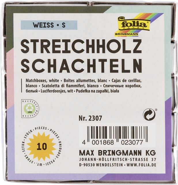 Folia Paper Luciferdoosjes Folia klein 53x37x11mm 10 stuks wit