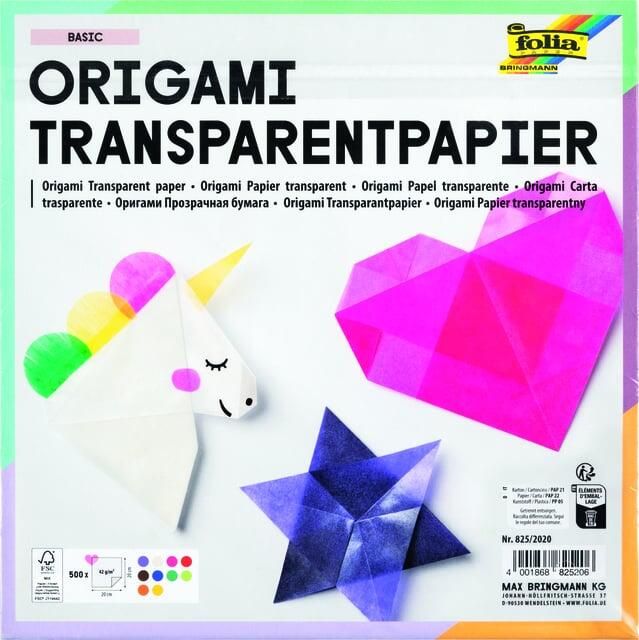Folia Paper Origami papier Folia 20x20cm transparant 42gr 500 vel in 10 kleuren