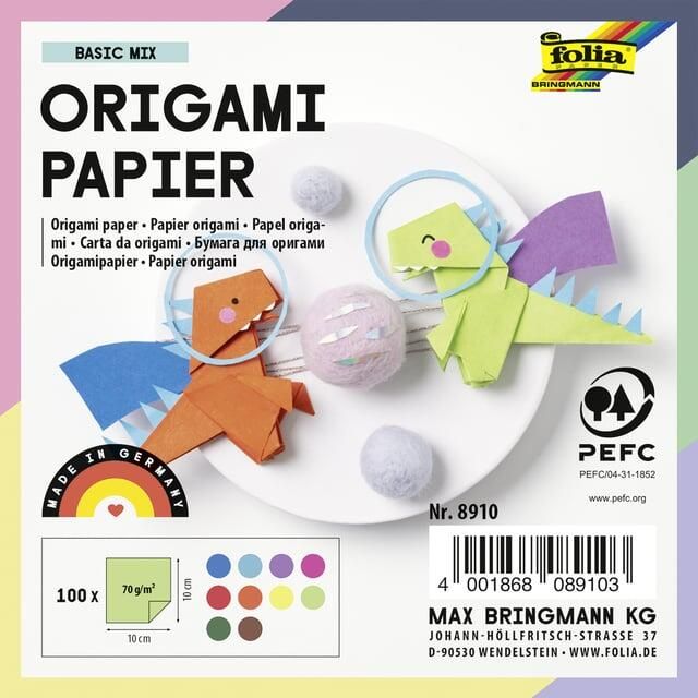Folia Paper Origami papier Folia 20x20cm transparant 42gr 500 vel in 10 kleuren