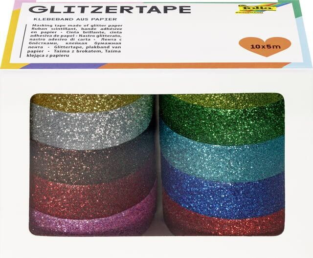 Folia Paper Plakband Folia glitter 5mx15mm 10 stuks 10 kleuren