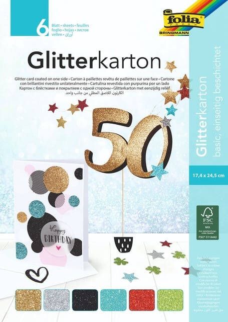 Folia Paper Glitterkarton Folia 174x245mm 6 vel basis assorti