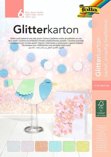 Folia Paper Glitterkarton Folia 174x245mm 6 vel pastel assorti
