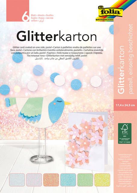 Folia Paper Glitterkarton Folia 174x245mm blokÃ¡ 6 pastelkleuren