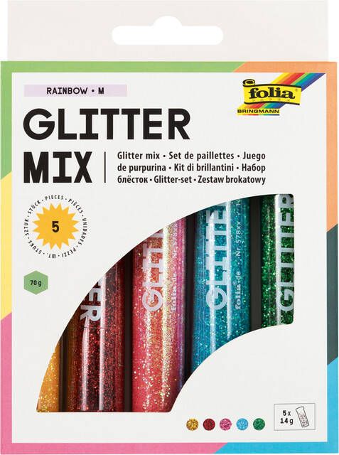 Folia Paper Glitterpoeder Folia 14gr Rainbow 5 kleuren
