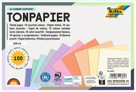Folia gekleurd tekenpapier 130 g ft 21 x 29 7 cm A4 geassorteerde kleuren pastel pak van 100 vel