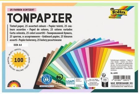 Folia gekleurd tekenpapier ft A4 pak van 100 vel in 25 geassorteerde kleuren