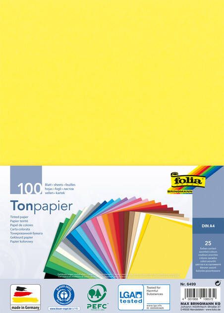 Folia gekleurd tekenpapier ft A4 pak van 100 vel in 25 geassorteerde kleuren