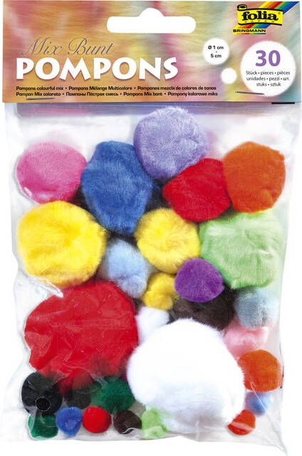 Folia Paper Pompon Folia 30 stuks diverse kleuren en afmetingen 30 stuks