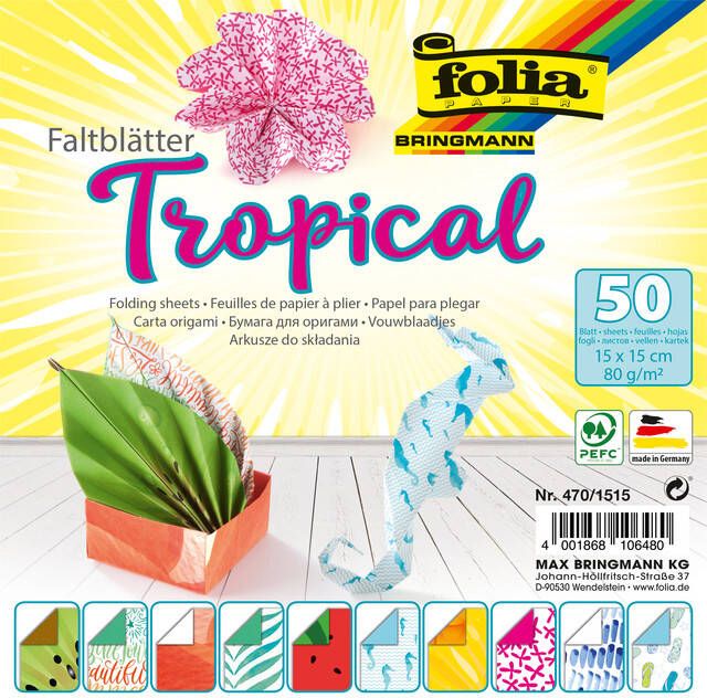 Folia Paper Vouwblaadjes Folia dubbelzijdig Tropical 15x15cm 50vel