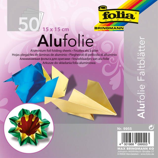 Folia Paper Vouwblaadjes Folia 15x15cm 50 vel alufolie assorti kleuren