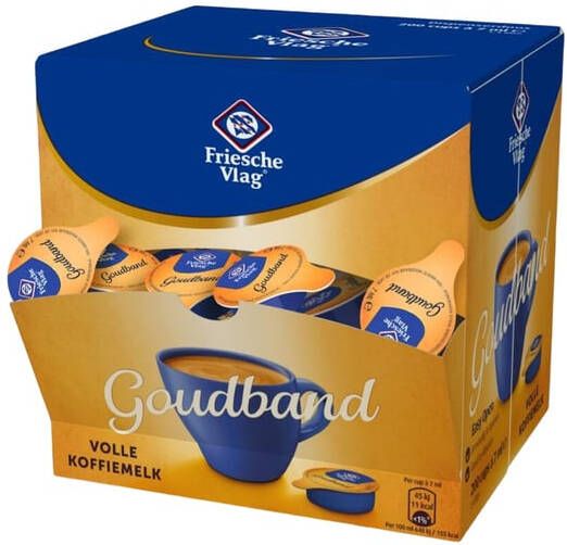 Friesche Vlag Goudband koffiemelk cupjes van 7 ml doos van 200 stuks