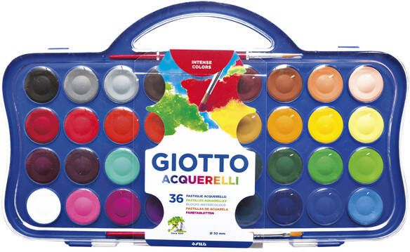 Giotto Gouache 30mm doos Ã  36 kleuren met 2 penselen