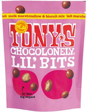 Goedkope Tony's Chocolonely Bestellen Chocolade Tony's Chocolonely Lil'Bits melk marshmellow biscuit 120 gram