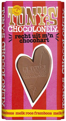 Tony's Chocolonely Chocolade Tonys Chocolonely recht uit m'n chocohart melk roos framboos 180 gram 1 reep