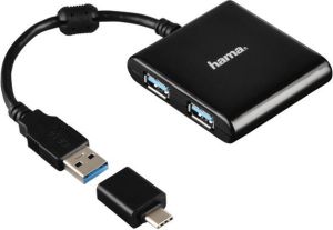 Hama Hub USB C 3.1 4 poort USB A zwart