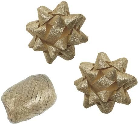 Haza Cadeaulint Polyband en 2 rozetten goud glitter