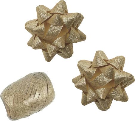 Haza Cadeaulint Polyband en 2 rozetten goud glitter