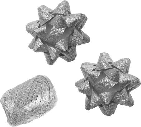 Haza Cadeaulint Polyband en 2 rozetten zilver glitter