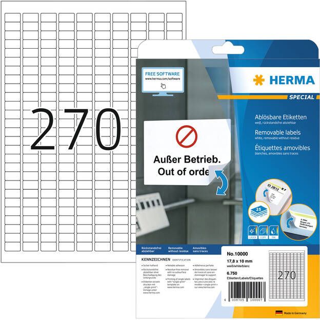 HERMA Etiket 10000 17.8x10mm verwijderbaar wit 6750 etiketten