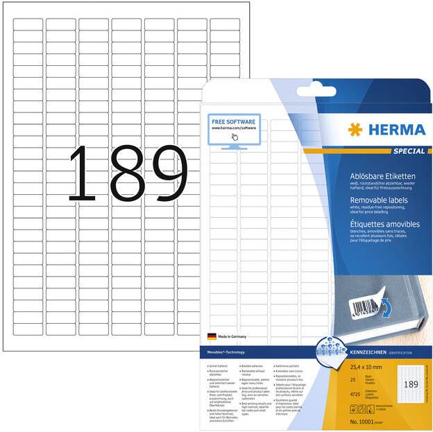 HERMA Etiket 10001 A4 25.4x10mm verwijderbaar wit