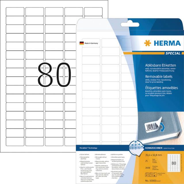 HERMA Etiket 10003 35.6x16.9mm verwijderbaar wit 2000stuks