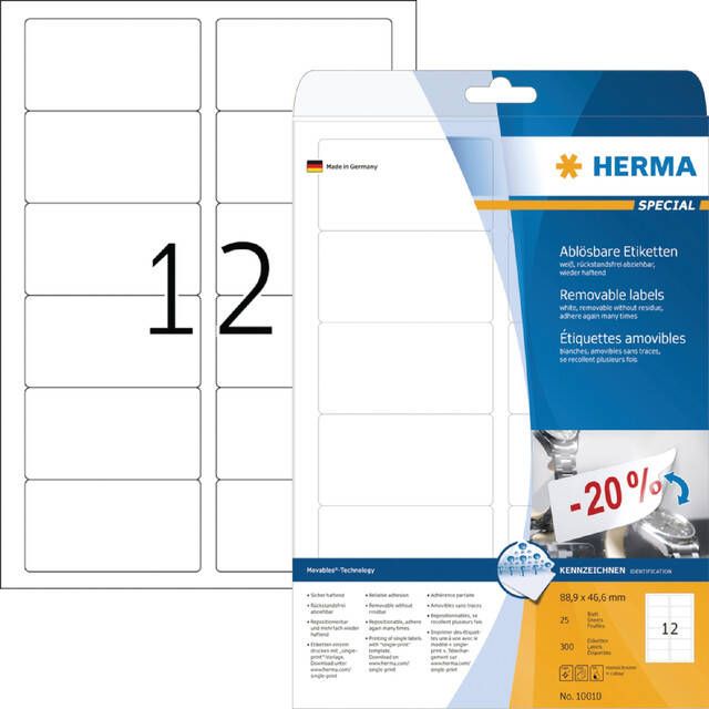 HERMA Etiket 10010 88.9x46.6mm verwijderbaar wit 300stuks