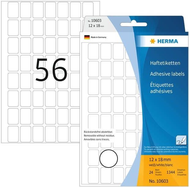 Herma 10603 Verwijderbare multipurpose-etiketten 12 x 18 mm wit om met de hand te beschrij