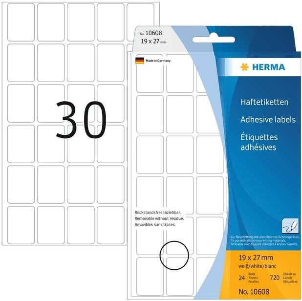Herma Etiket 10608 19x27mm verwijderbaar wit 720 etketten