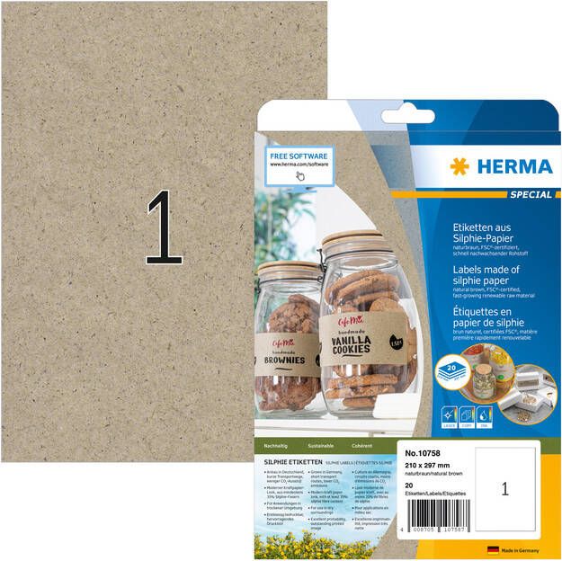 Herma Etiket 10758 210 x 297 mm silphie bruin 20stuks